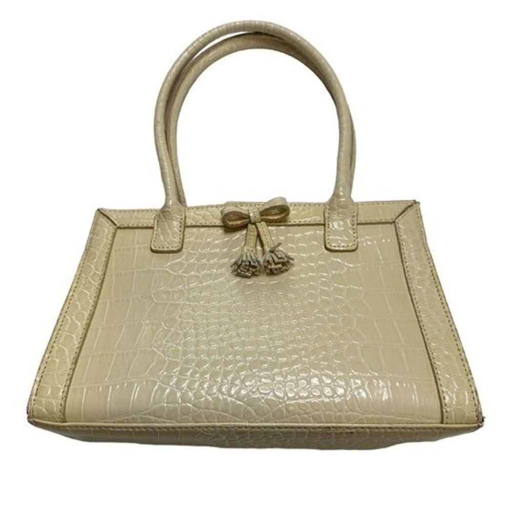 Liz Claiborne Cream Crocodile Embossed Faux Leather Bow Tassel Shoulder Bag